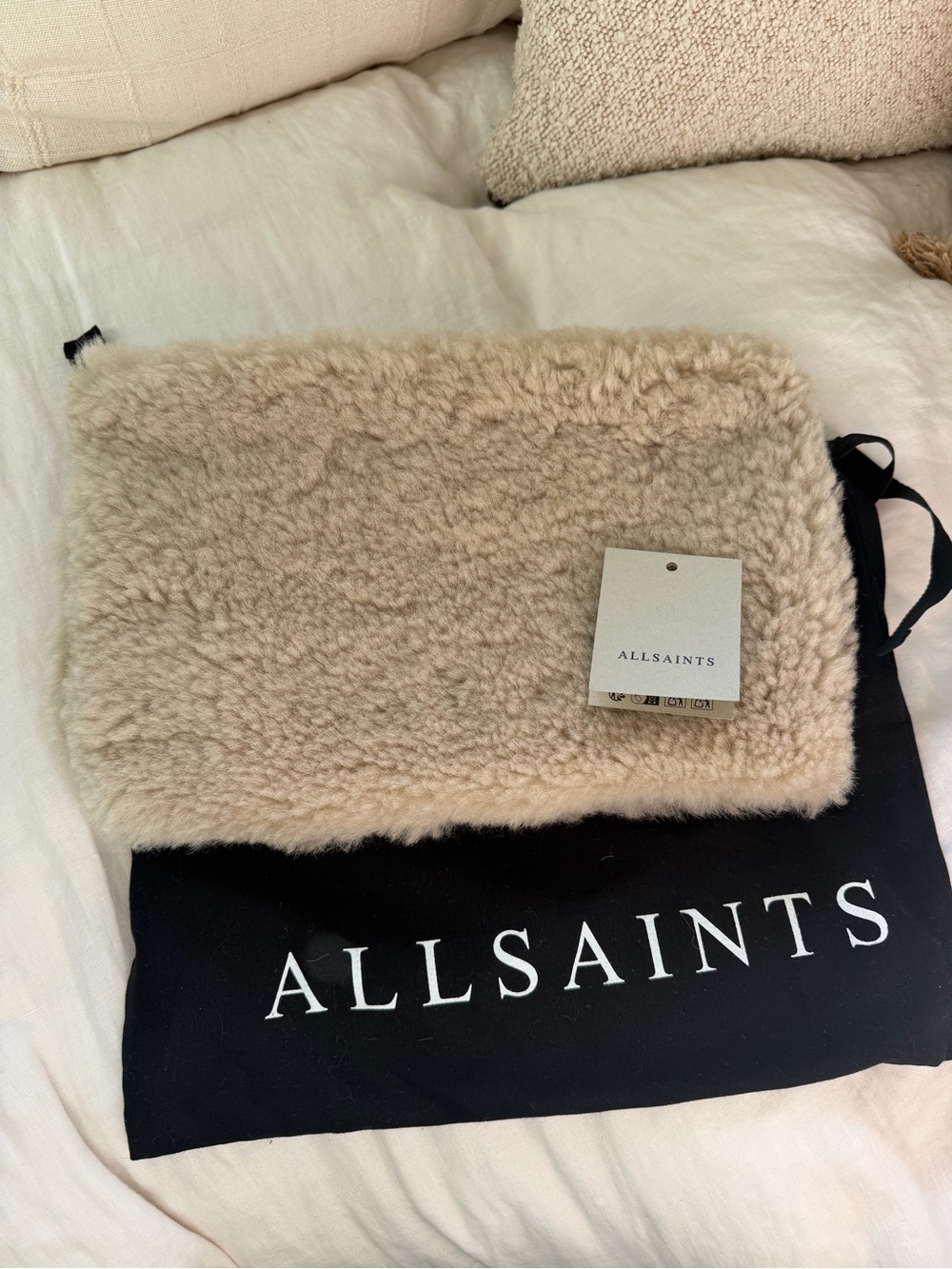 AllSaints Beige Shearling Clutch